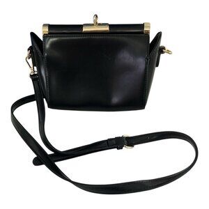 Early 2000s Era Black Faux Leather Boxy Crossbody with Gold Turn-Lock Hardware